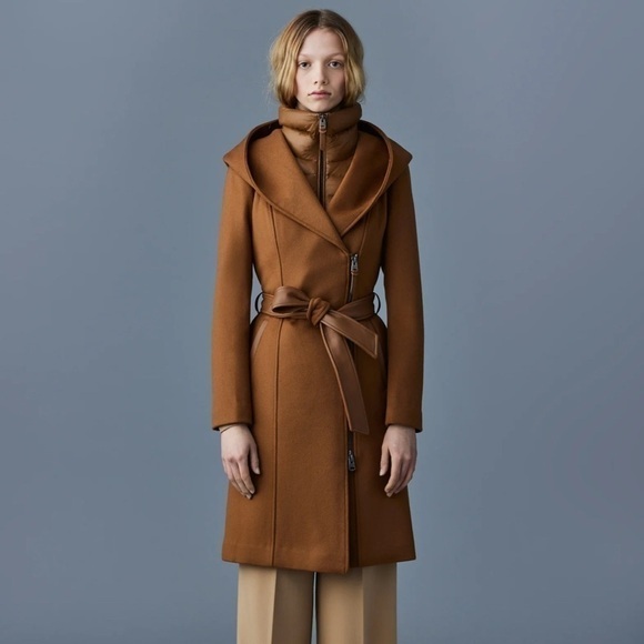 Mackage Shia-Z Caramel Wool Blend Wrap Coat with Removable Down Bib – XL